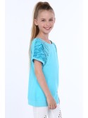 Girls\' blouse with round studs, turquoise NDZ8282 - Online store - Boutique